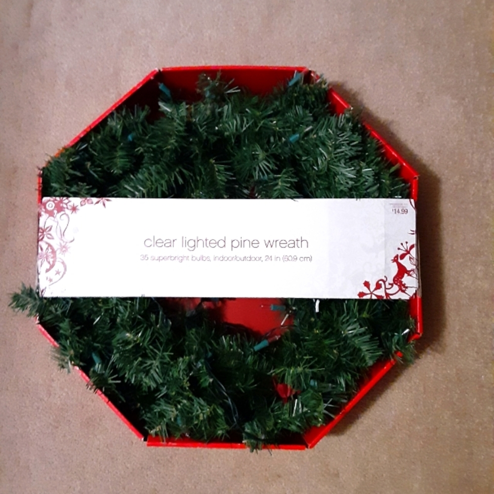 24 inch Clear Lighted Christmas Wreath